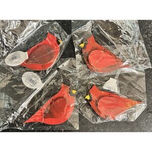 Lot Of 4 Napco Imports Red Cardinal Hanging Holiday Ornament Figurine